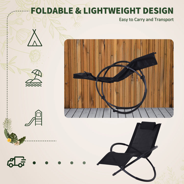 MCL Outdoor Orbital Lounger Zero Gravity Patio Chaise Foldable Rocking Chair w/ Pillow Black
