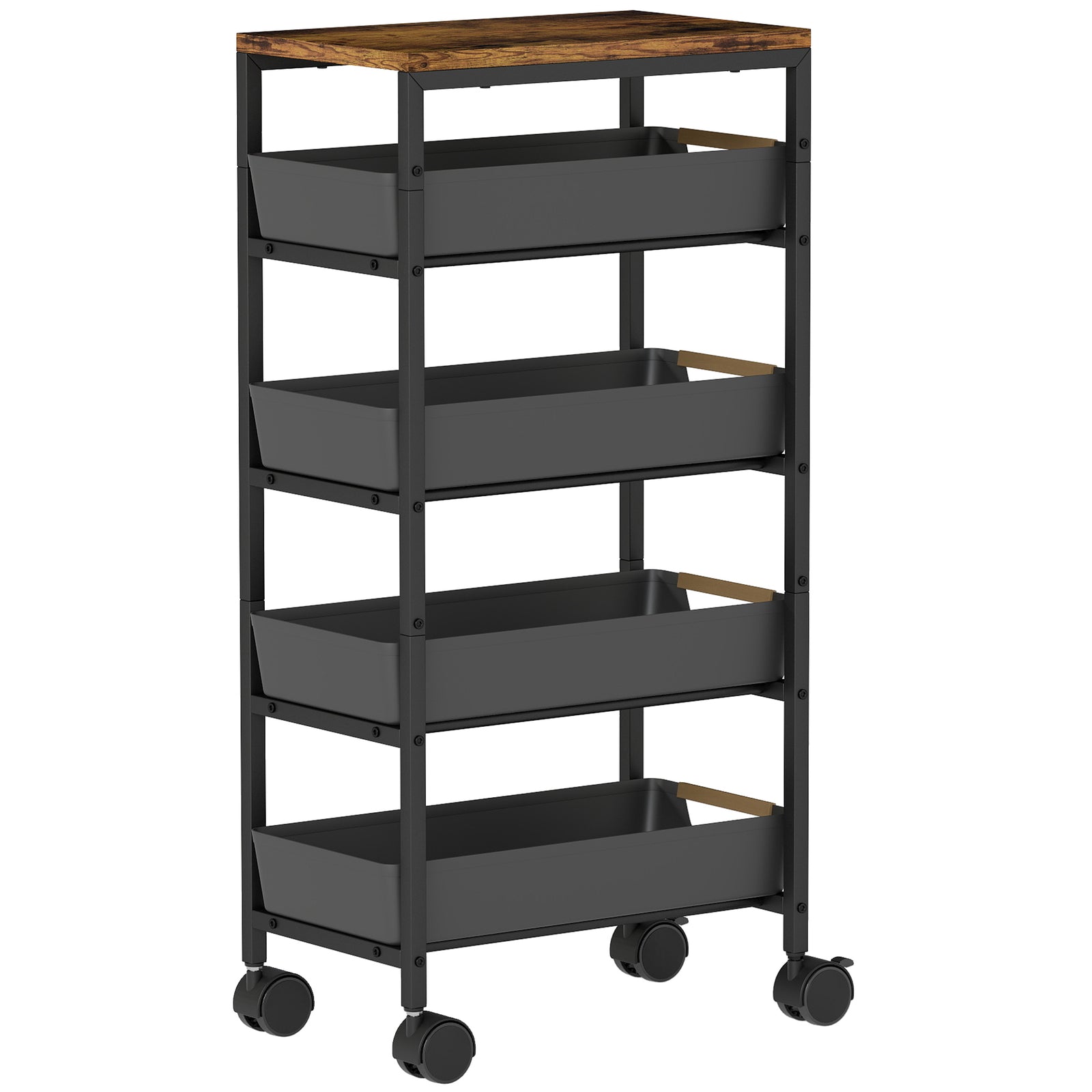 5-Tier Storage Trolley on Wheels - Black