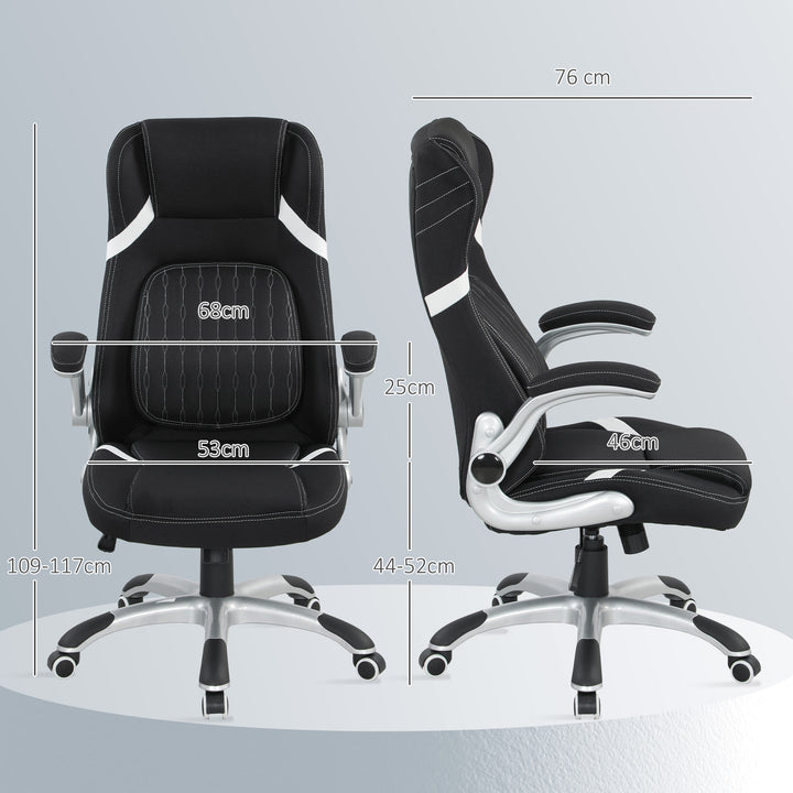Linen-Look Office Chair, with Adjustable Height and Tension - Black