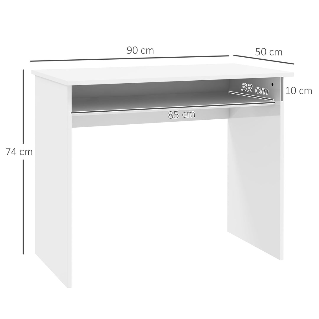 HOMCOM Writing Desk, Computer Table, Small Writing Desk with Storage Shelf, High Gloss, Modern Home Office Desk, White | Aosom UK