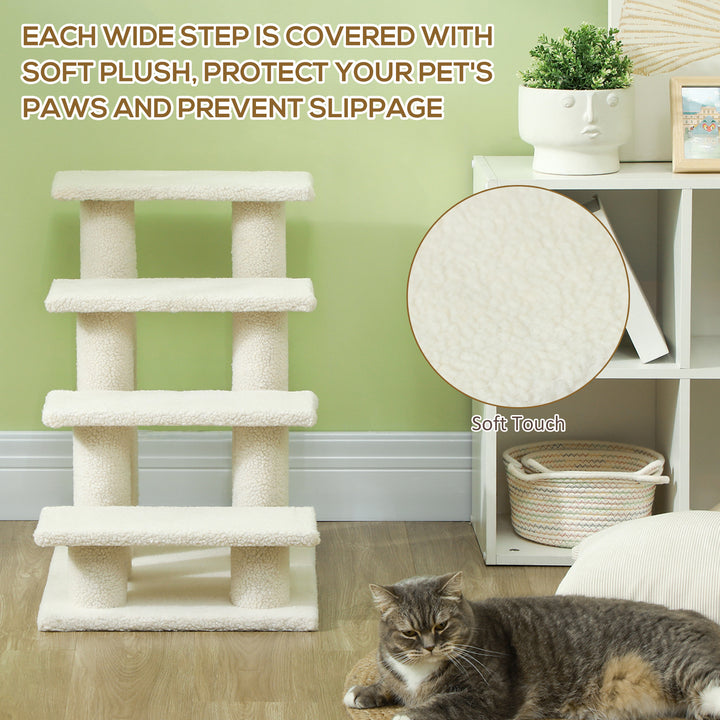 Dog Steps for Bed 4 Step Pet Stairs for Sofa Dog Cat Climb Ladder 63x43x60 cm Cream