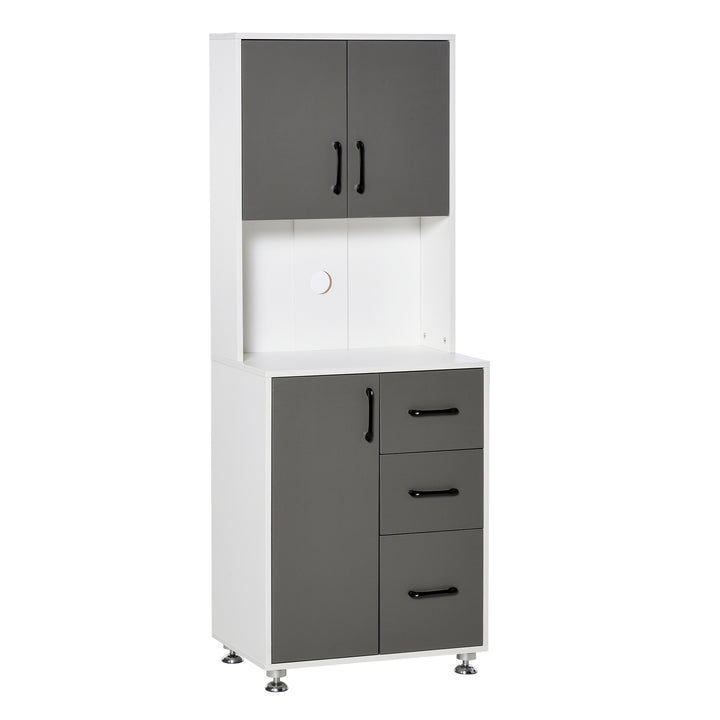 HOMCOM Modern Kitchen Cupboard with Storage Cabinets, 3 Drawers and Open Countertop for Living Room, Grey