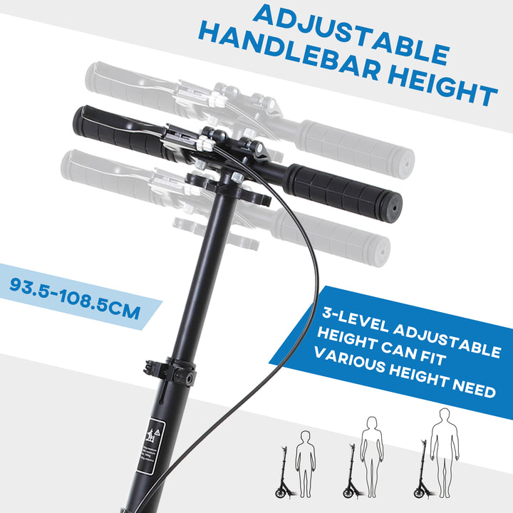 MCL Adult Teens Kick Scooter Foldable Height Adjustable Aluminium Ride On Toy for 14+ w/ Rear Wheel & Hand Brake, 200mm Big Wheels, Shock Mitigation System - Black