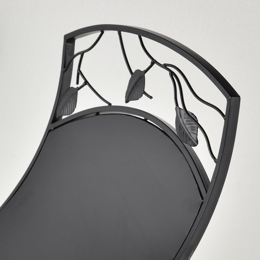 MCL Metal Arced Firewood Log Holder Indoor Outdoor Folding Firewood Rack Fireplace Wood Storage Shelf w/ Leaf Pattern Design, Black, 43.5W x 36.5D x 41H cm