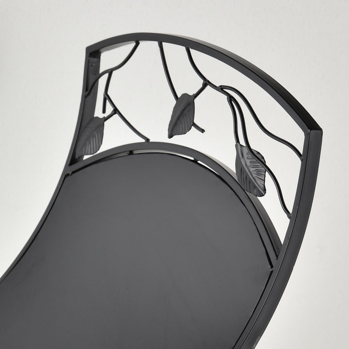 MCL Metal Arced Firewood Log Holder Indoor Outdoor Folding Firewood Rack Fireplace Wood Storage Shelf w/ Leaf Pattern Design, Black, 43.5W x 36.5D x 41H cm