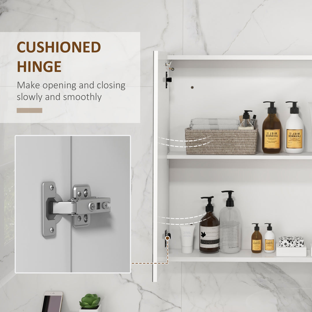 Bathroom Mirror Cabinet with Light, Bathroom Storage Cupboard with USB Charge, Adjustable Shelf, 90x15x70cm, White