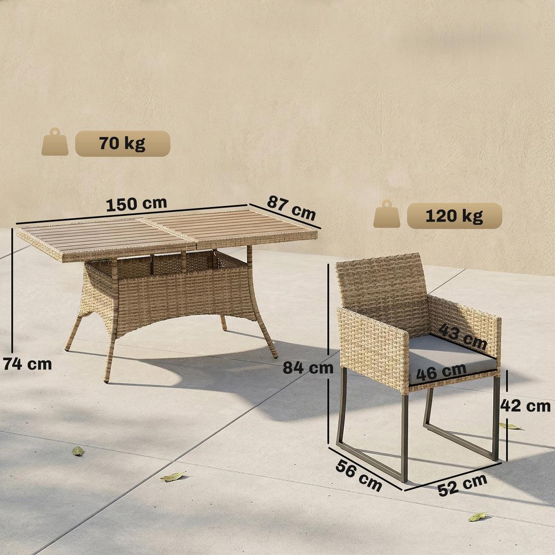 7 Piece Rattan Garden Furniture Set, Garden Dining Set with Wood-Plast
