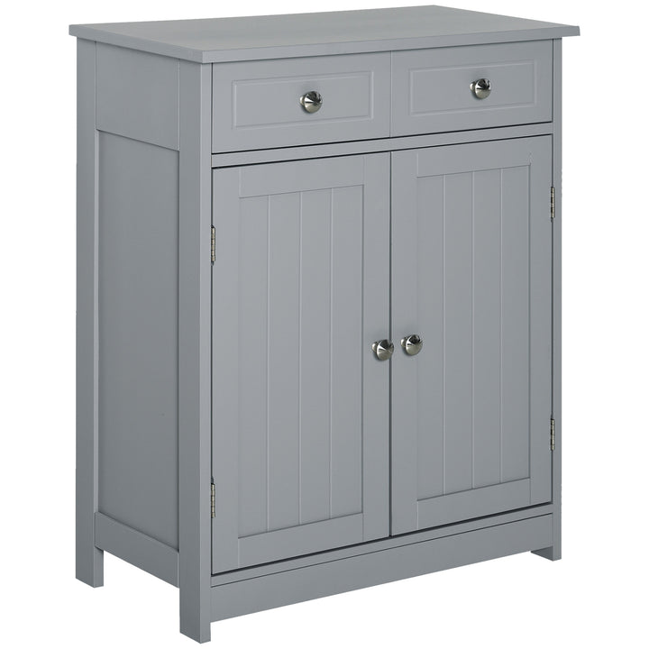 MCL 75x60cm Freestanding Bathroom Storage Cabinet Unit w/ 2 Drawers Cupboard Adjustable Shelf Metal Handles Traditional Style Grey
