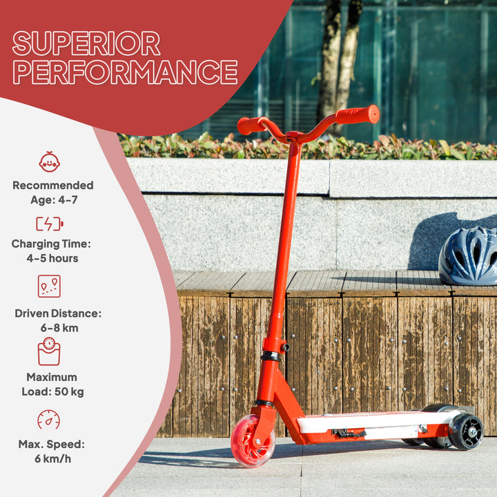 AIYAPLAY Electric Scooter for Kids Aged 4-7 Years, with Flashing LED Lights, Rear Auxiliary Wheels, Red