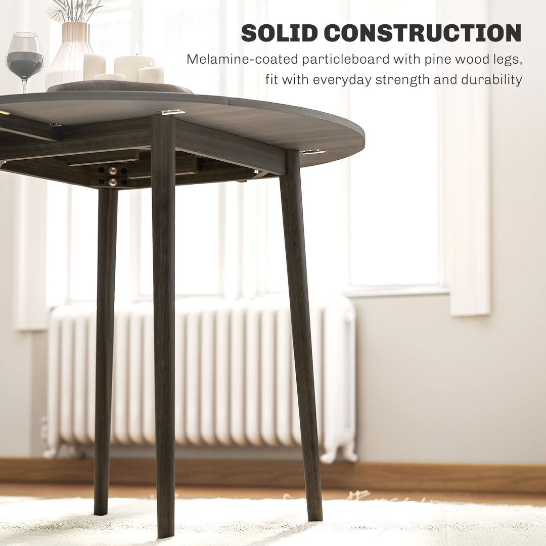 Folding Dining Table for 4, Round Drop Leaf Table, Modern Space Saving Small Kitchen Table with Wood Legs for Dining Room, Grey