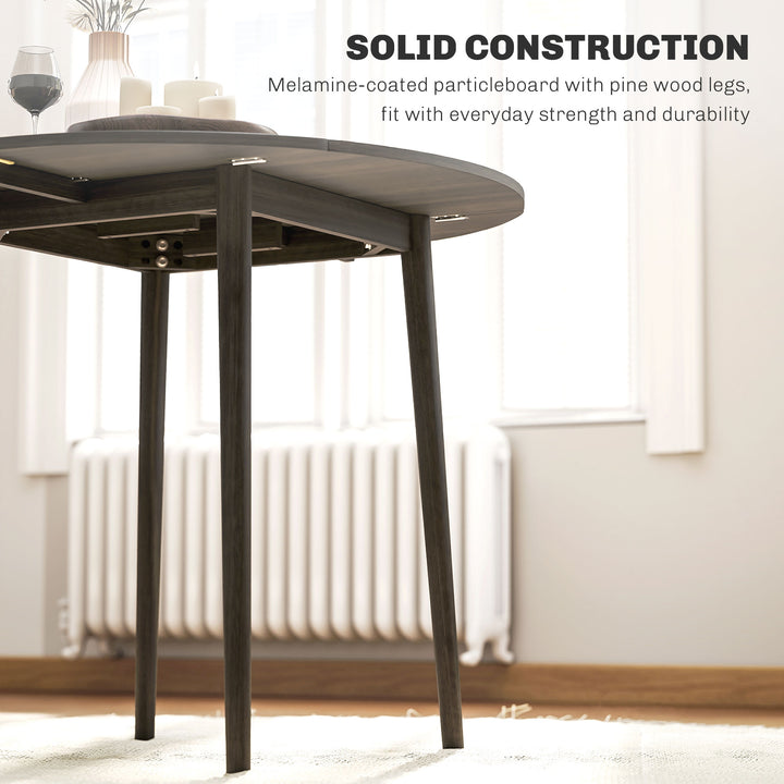 Folding Dining Table for 4, Round Drop Leaf Table, Modern Space Saving Small Kitchen Table with Wood Legs for Dining Room, Grey