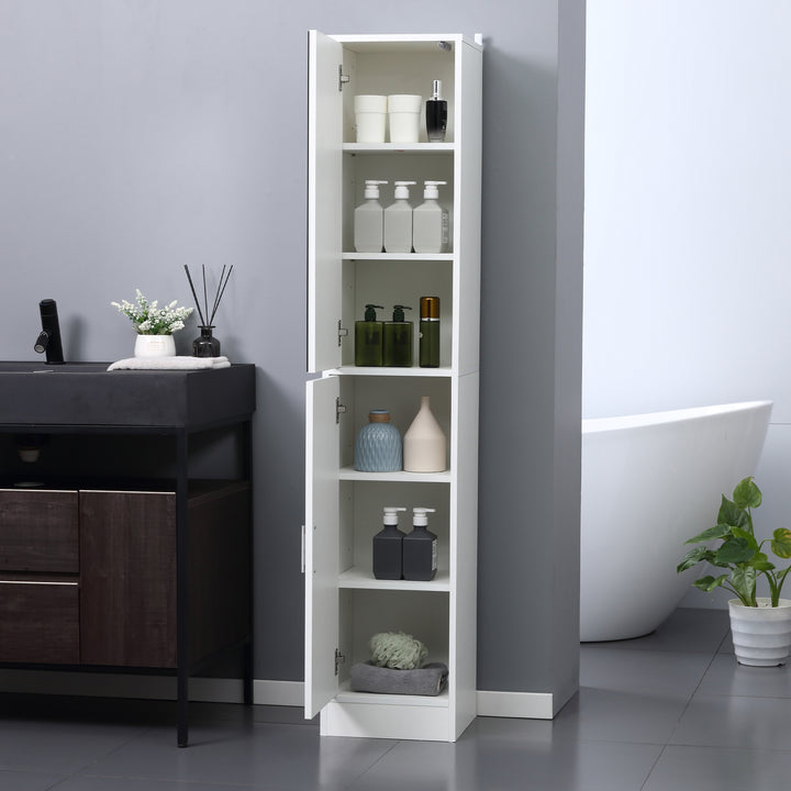 Tall Bathroom Cabinet with Mirror and Adjustable Shelf - White