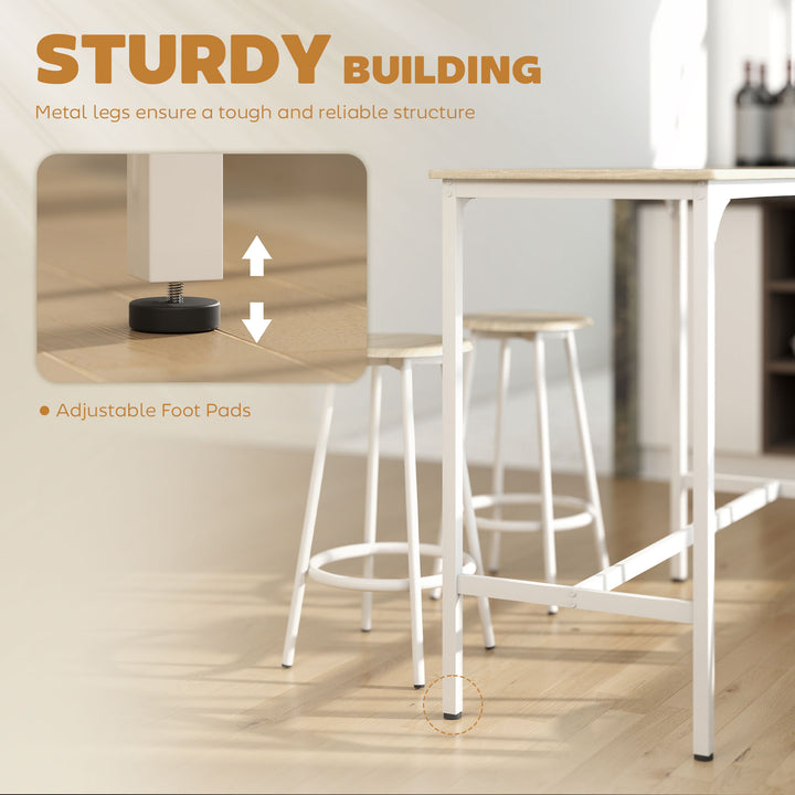5 Piece Bar Table Set for 4 with Stools, Metal Frame, Footrest for Kit