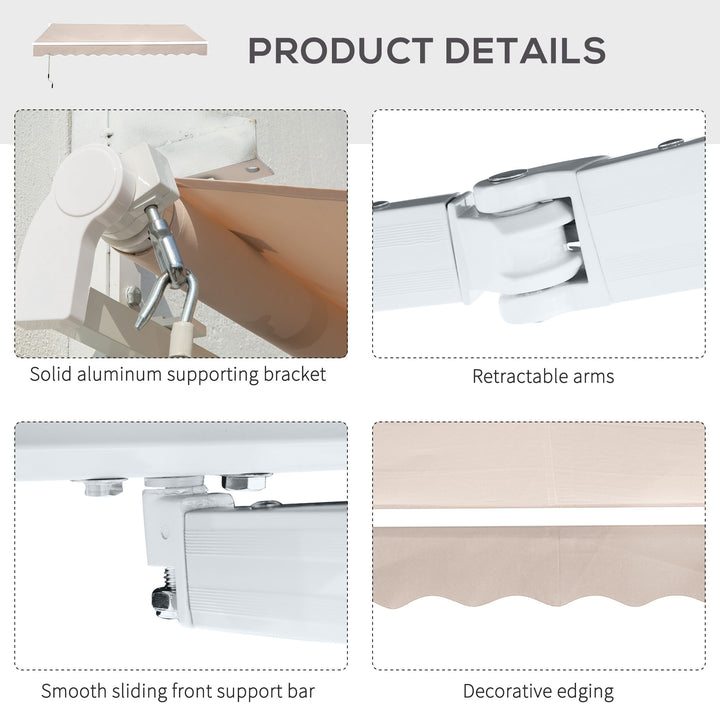Manual Retractable Awning, 3x2.5 m-Ivory White