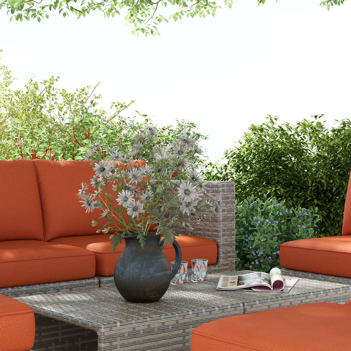 Eight-Piece Rattan Garden Set, with Contrast Cushions - Orange/Grey