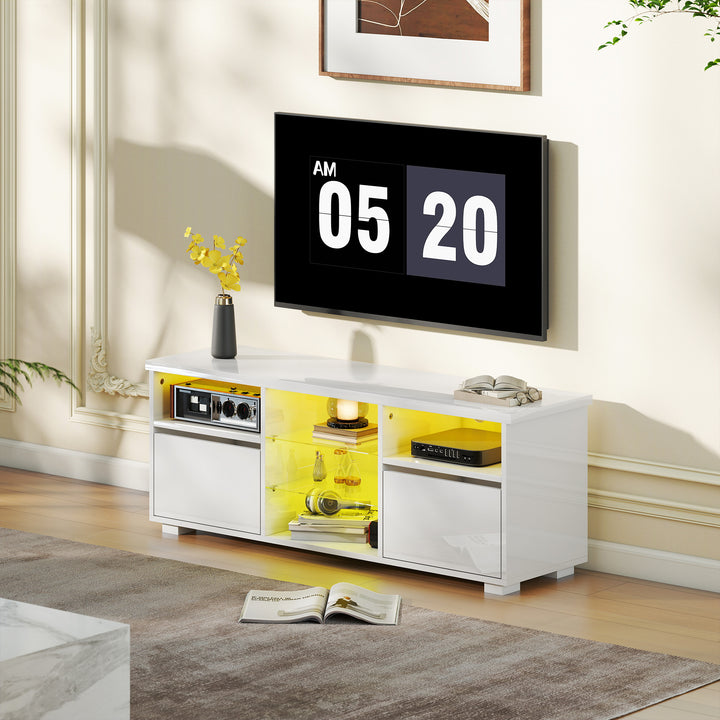 TV Stand Cabinet with LED Lights - High Gloss White