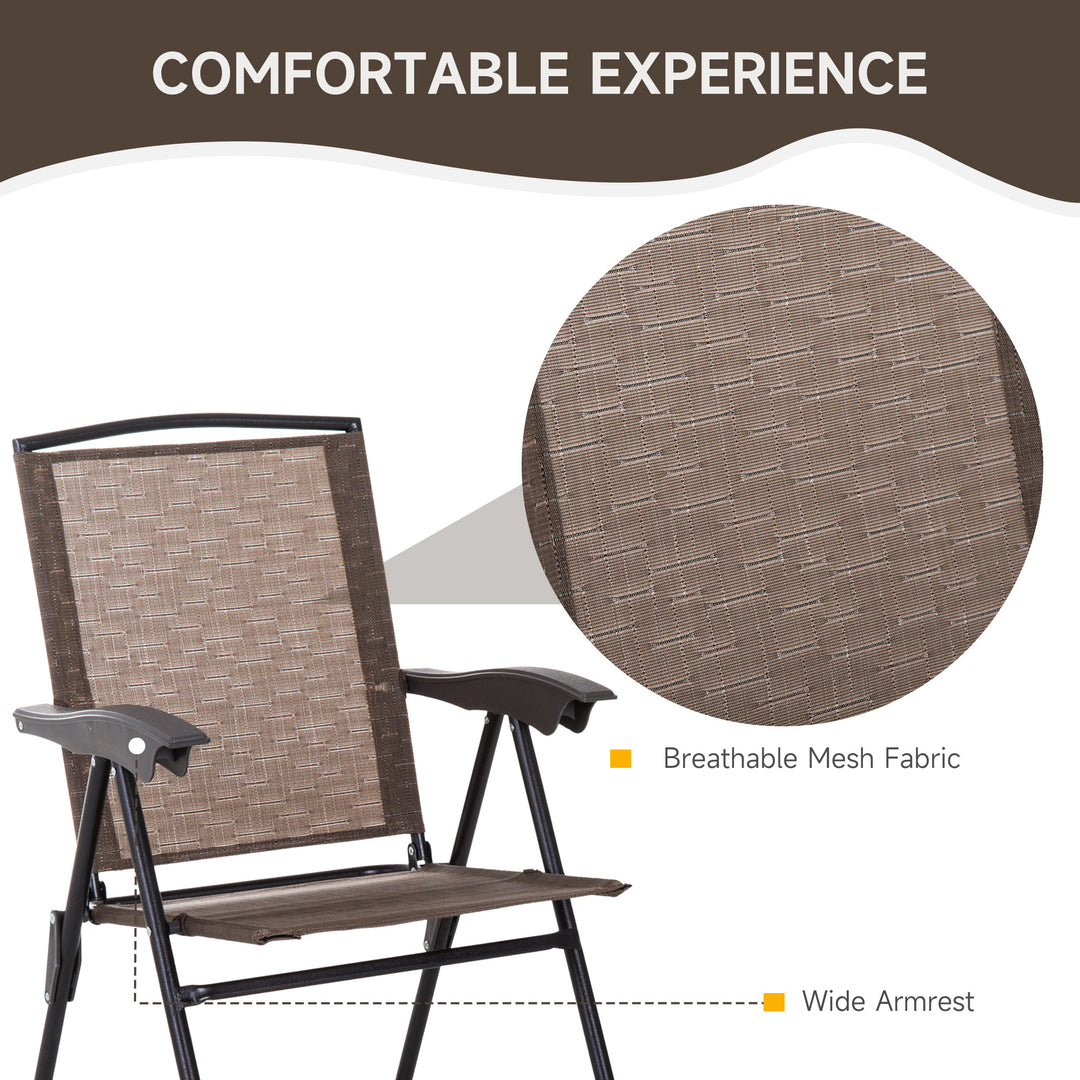 3 Piece Outdoor Bistro Set, Patio Conversation Furniture Set with 2 Folding Backrest Adjustable Armchairs and Glass Top Coffee Table, Brown