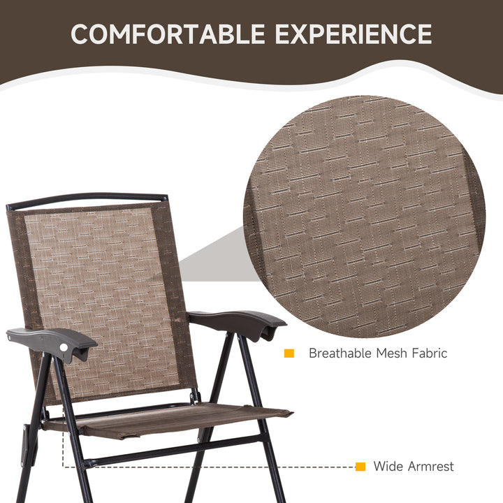 3 Piece Outdoor Bistro Set, Patio Conversation Furniture Set with 2 Folding Backrest Adjustable Armchairs and Glass Top Coffee Table, Brown