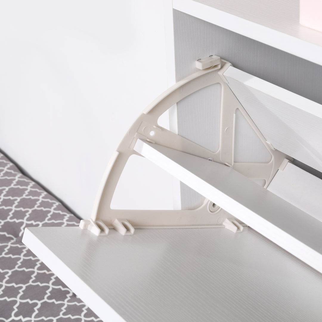 Narrow Shoe Cabinet with 3 Flip Doors, 14-18 Pairs Shoe Cupboard with Open Shelf for Slim Hallway and Entryway, 24 x 60 x 132 cm, White