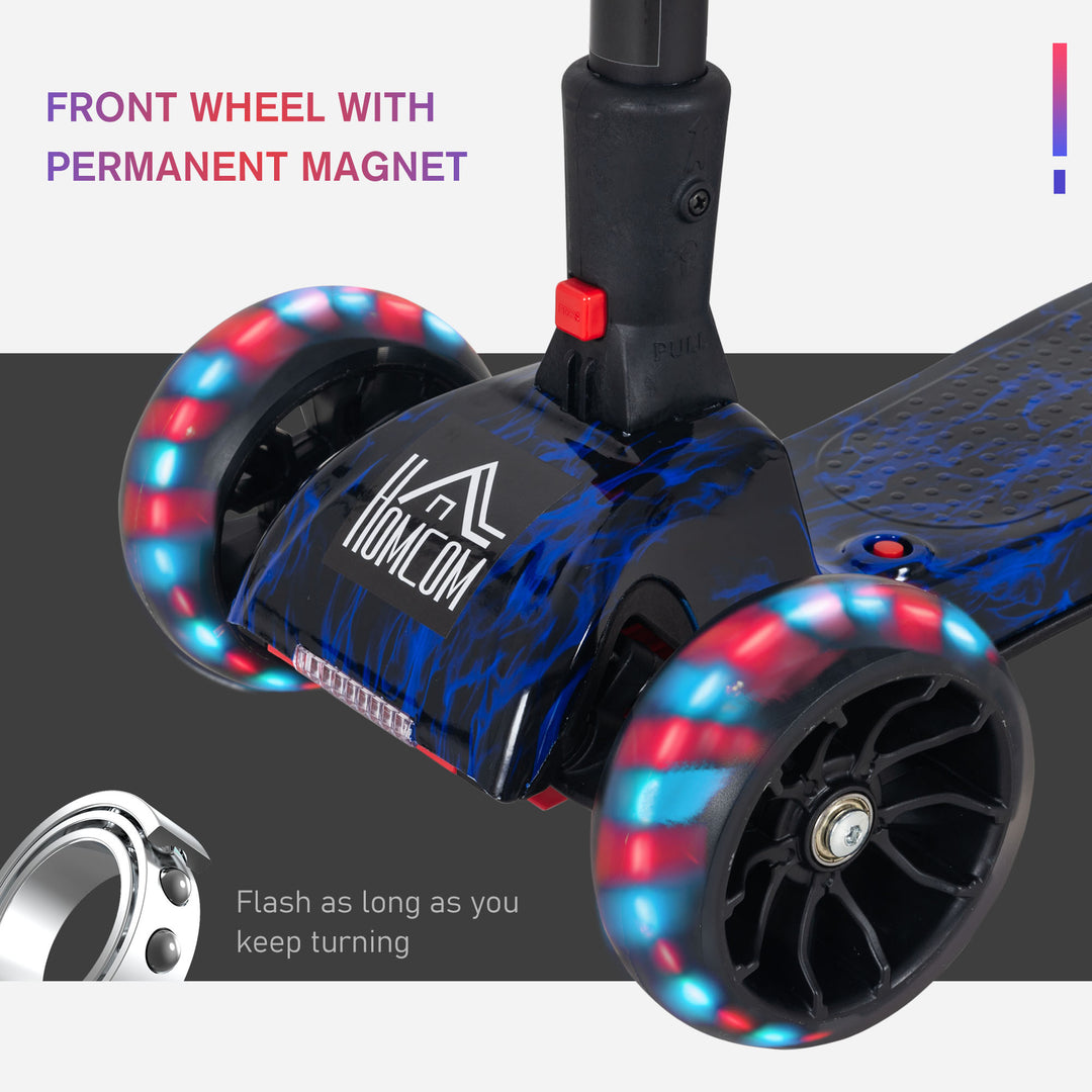 Kids Scooter, 3 Wheel Foldable Kick Scooter Adjustable Height w/ Flashing Wheels, Music, Water Spray for 3-6 Years, Blue