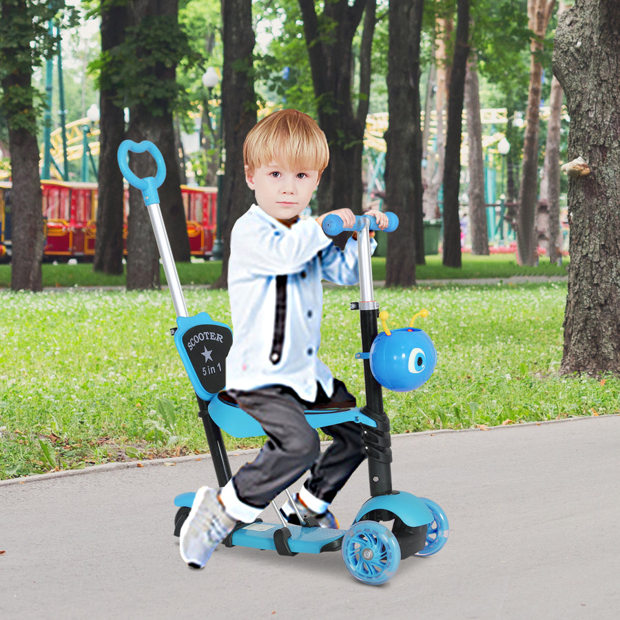 Adjustable Kids Toddler Scooter, with Removable Seat, Back Handle, Blue