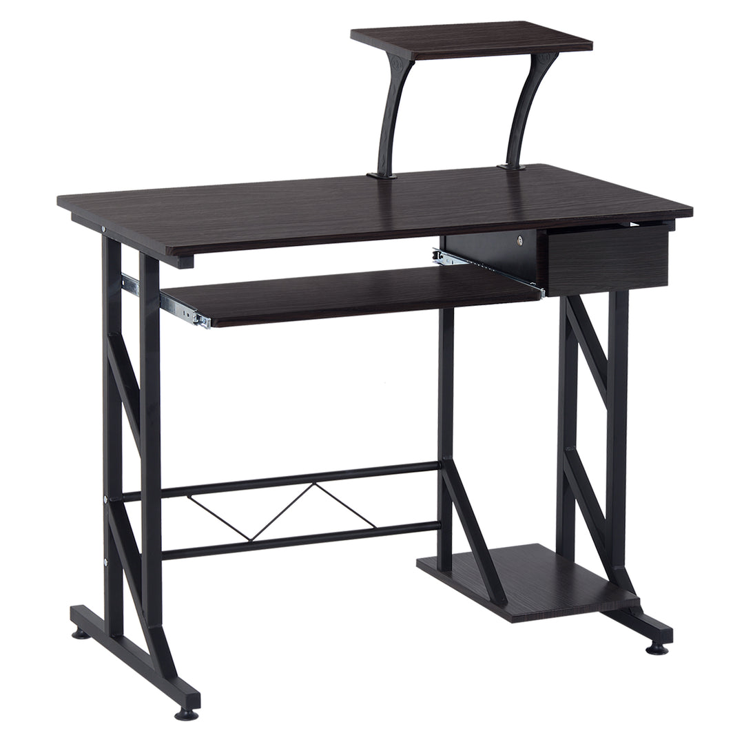 Computer Desk with Display Stand, Sliding Keyboard Tray Drawer and Host Box Shelf Home Office Workstation Dark Brown