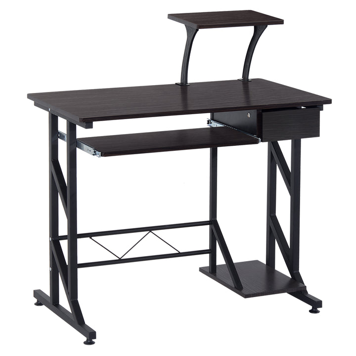 Computer Desk with Display Stand, Sliding Keyboard Tray Drawer and Host Box Shelf Home Office Workstation Dark Brown