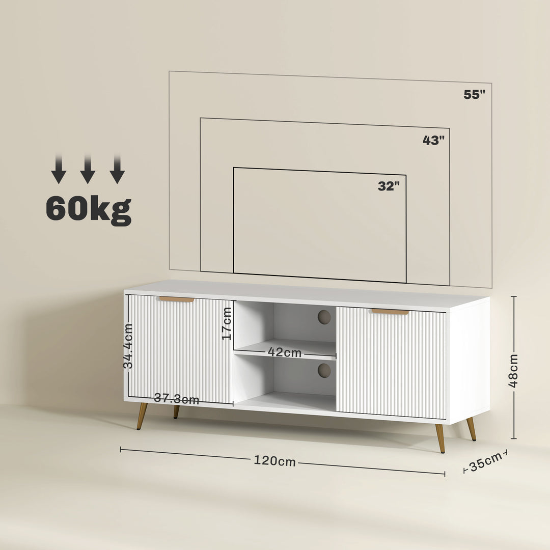 Modern TV Stand Cabinet for TVs up to 55", TV Unit with 2 Open Shelves and 2 Cabinets, Entertainment Centre with Cable Management for Living Room, White