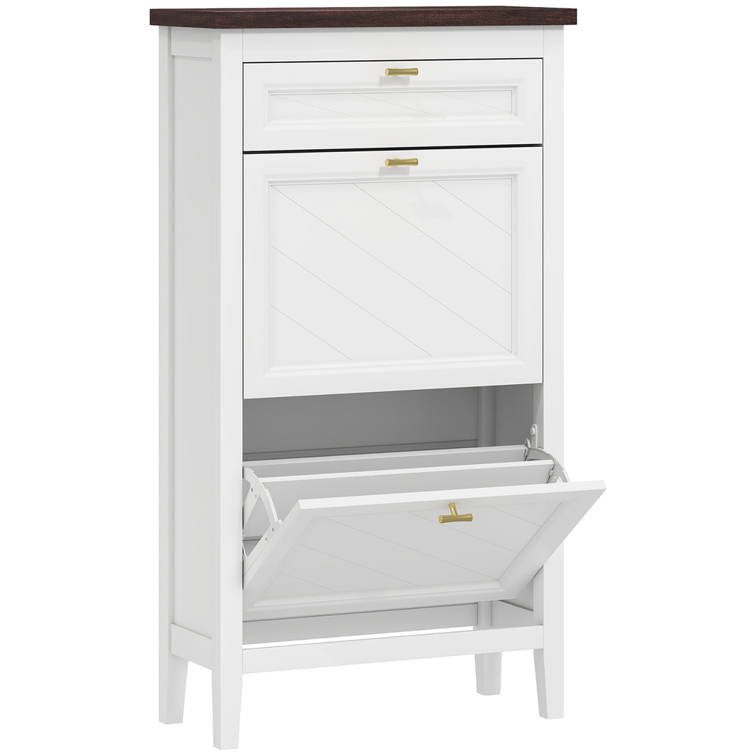 Shoe Cabinet with 2 Flip Drawers, Farmhouse Narrow Shoe Storage Cabine