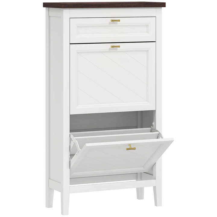 Shoe Cabinet with 2 Flip Drawers, Farmhouse Narrow Shoe Storage Cabine