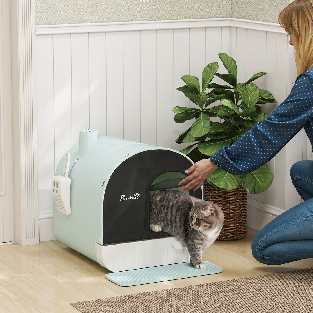 MCL Hooded Cat Litter Box, Kitten Litter Tray, with Lid, Scoop, Filter, Flap Door