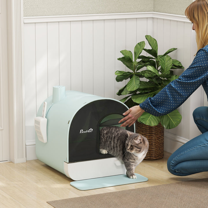 MCL Hooded Cat Litter Box, Kitten Litter Tray, with Lid, Scoop, Filter, Flap Door