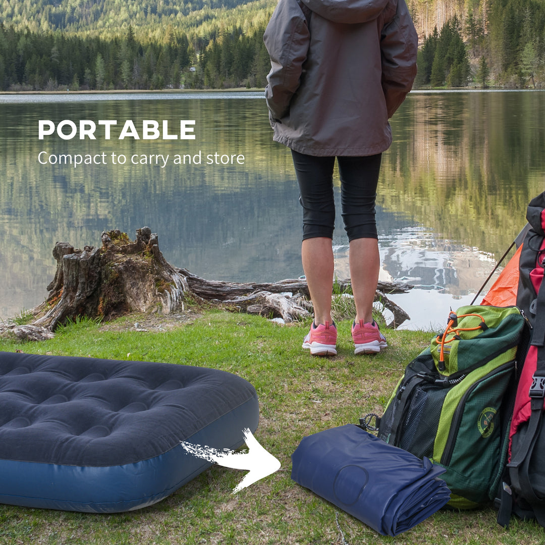 Single Air Bed with Hand Pump, Inflatable Mattress with Flocked Surface for Guest, Camping, Travel, 191 x 73 x 22cm, Blue