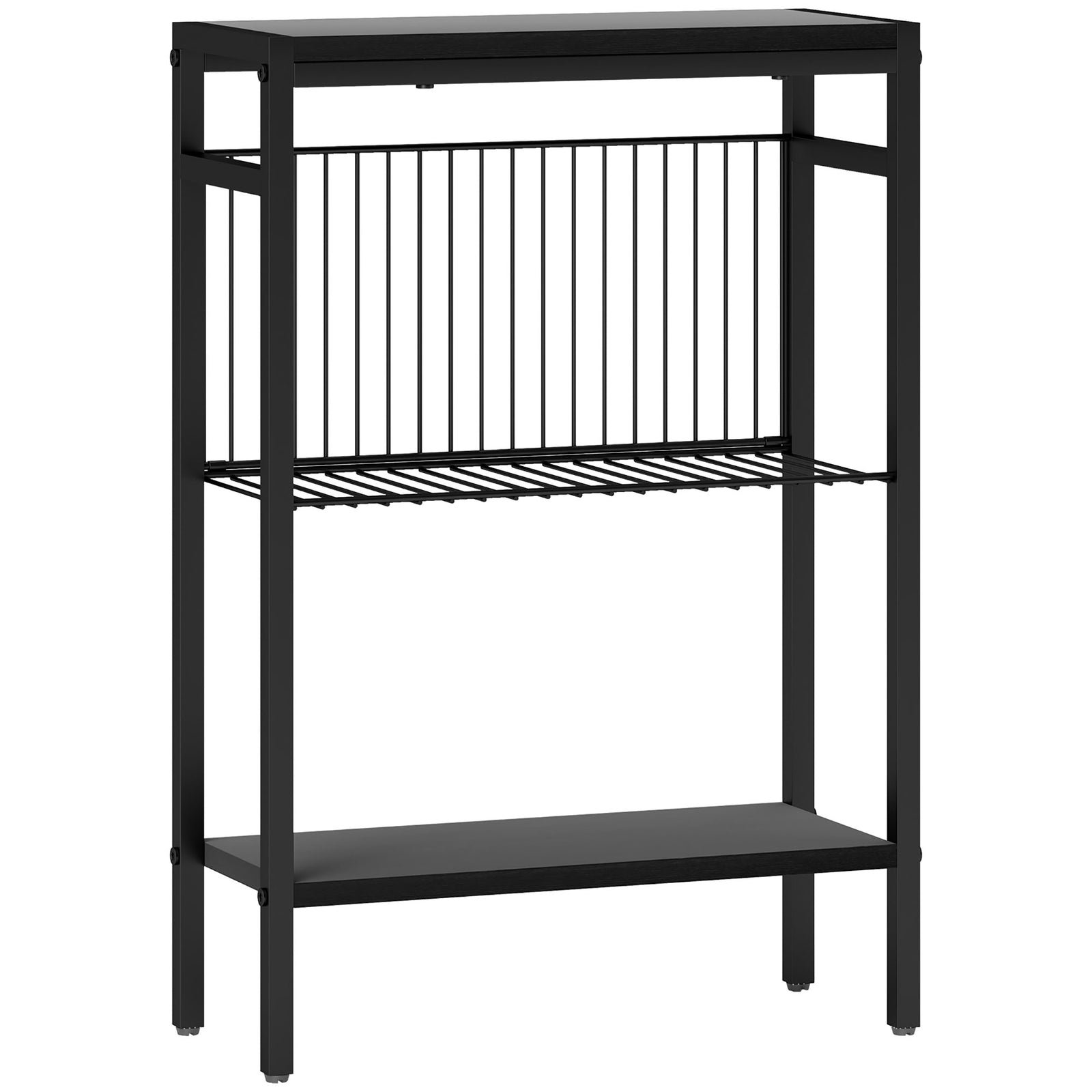 Three Shelf Industrial Side Table, Black