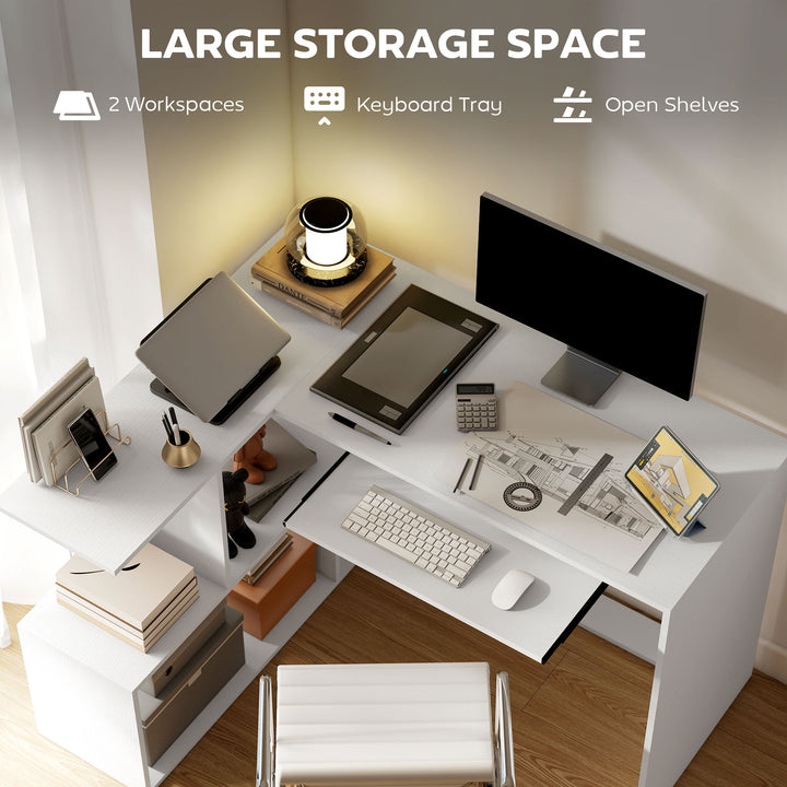 L-Shaped Corner Desk, Computer Desk with Keyboard Tray and Open Shelve