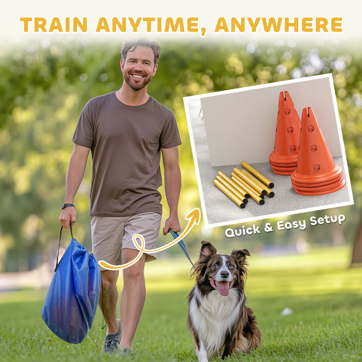 Dog Agility Equipment Set of Eight Cones, Eight Poles w/ Carry Bag, Four-Piece Adjustable Height Jumping Obstacles