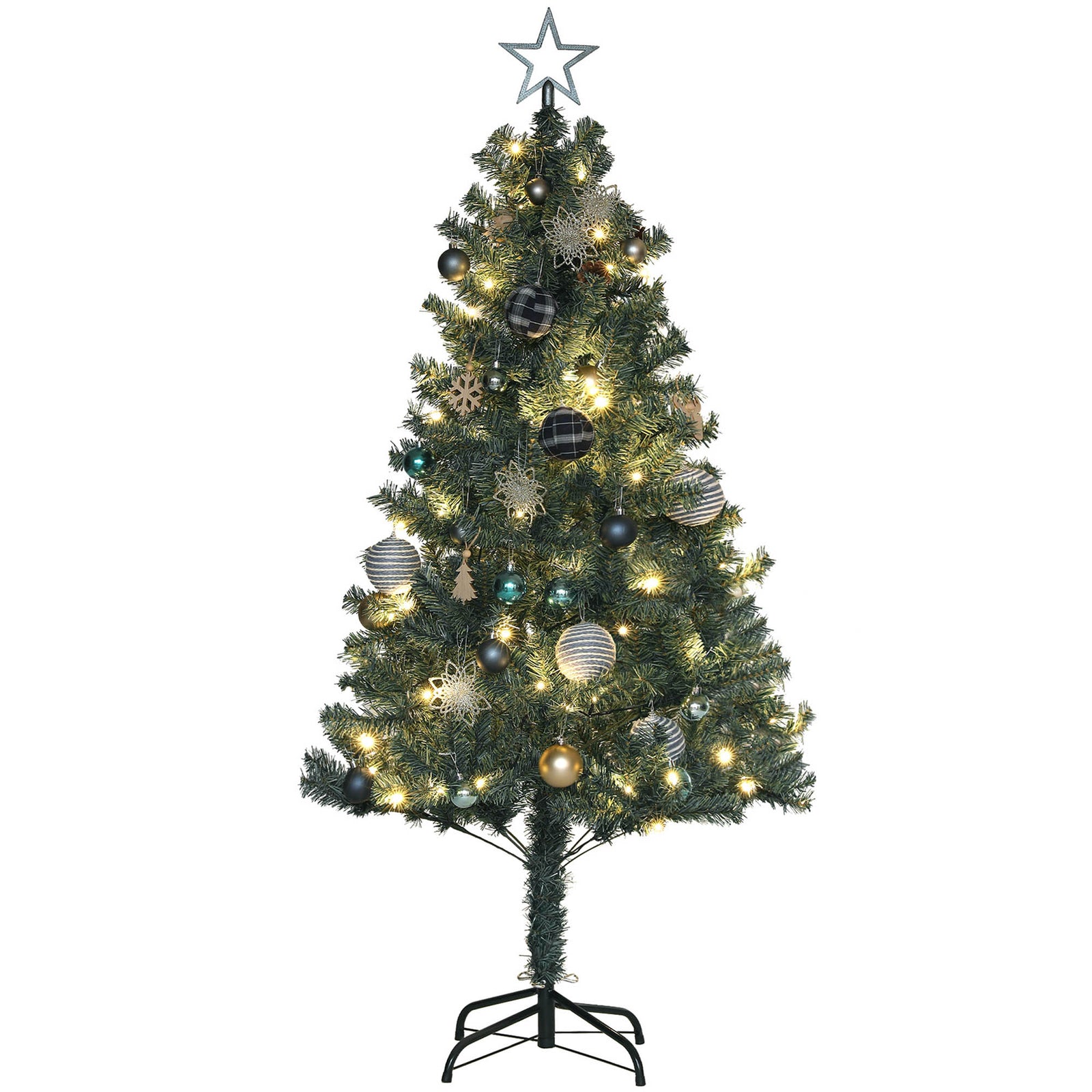 5ft Pre-Lit Xmas Tree with Decorations, Green, Blue and Warm White