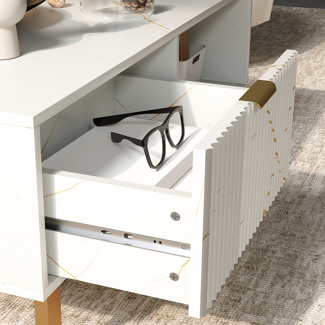 Elegant Marble Effect Storage Coffee Table - White