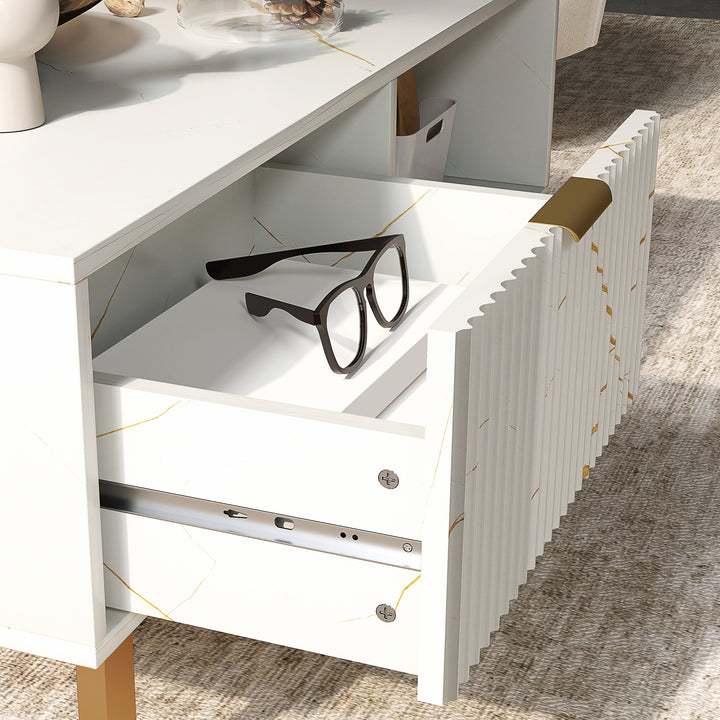 Elegant Marble Effect Storage Coffee Table - White