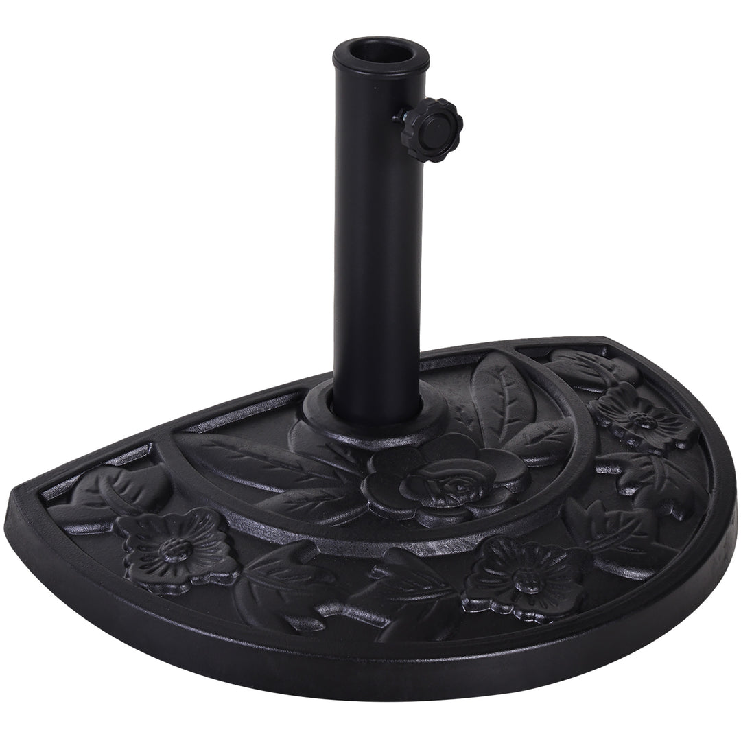 9kg Resin Parasol Base, Half Round Umbrella Stand with Floral Design for Garden, Outdoor, Suitable Umbrella Rod: Φ3.8cm, Φ4.8cm, Black