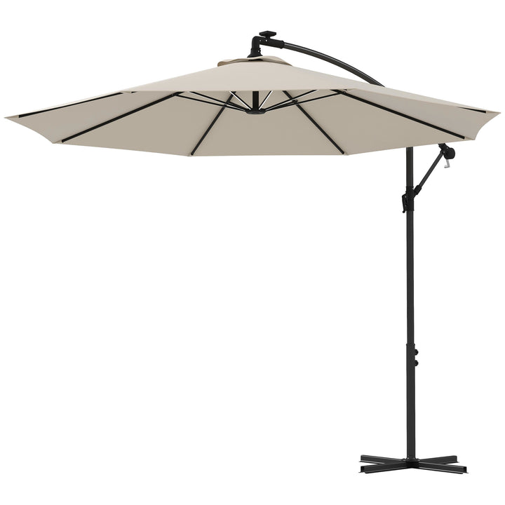 Outsunny 3(m) Cantilever Parasol with Solar LED Lights, Garden Umbrella with Cross Base and Crank Handle, Hanging Offset Banana Sun Shade | Aosom UK