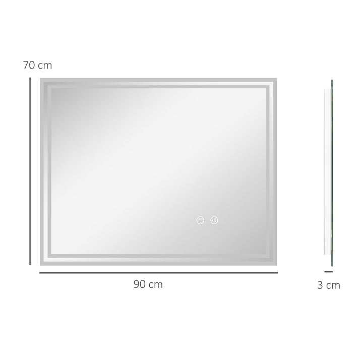 kleankin Illuminated LED Vanity Mirror: Smart Touch, Anti-Fog, 3 Colour Settings, 90x70cm | Aosom UK