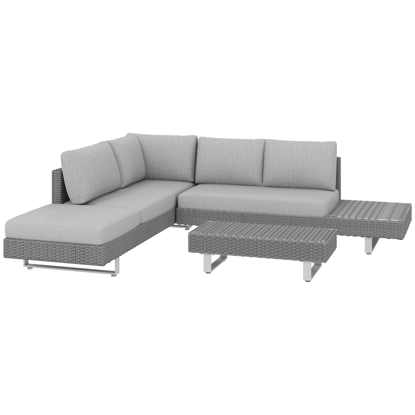 5-Seater Rattan Wicker Sofa Set Furniture Patio Tea Table Set with Cushions, Light Grey