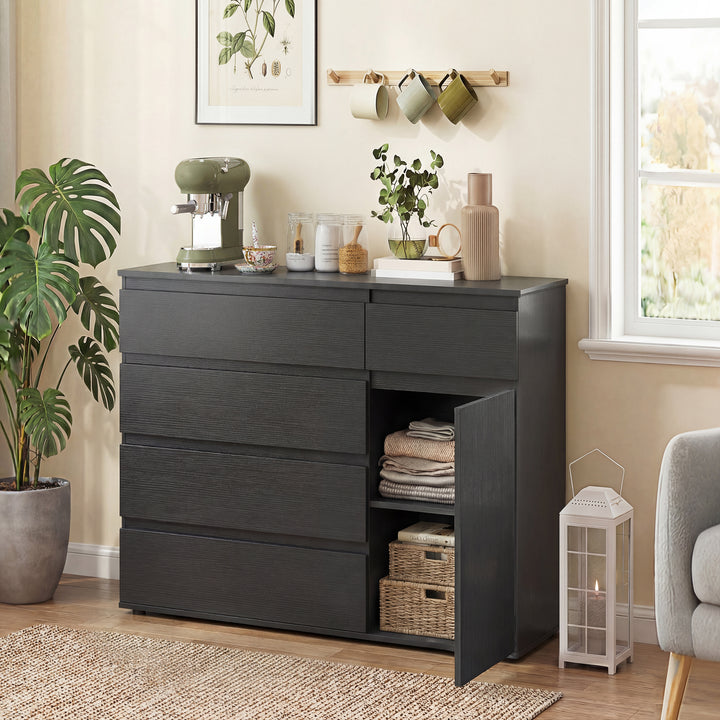 Modern Chest Of Drawers, 5 Drawer Dresser with Adjustable Shelf, Soft-