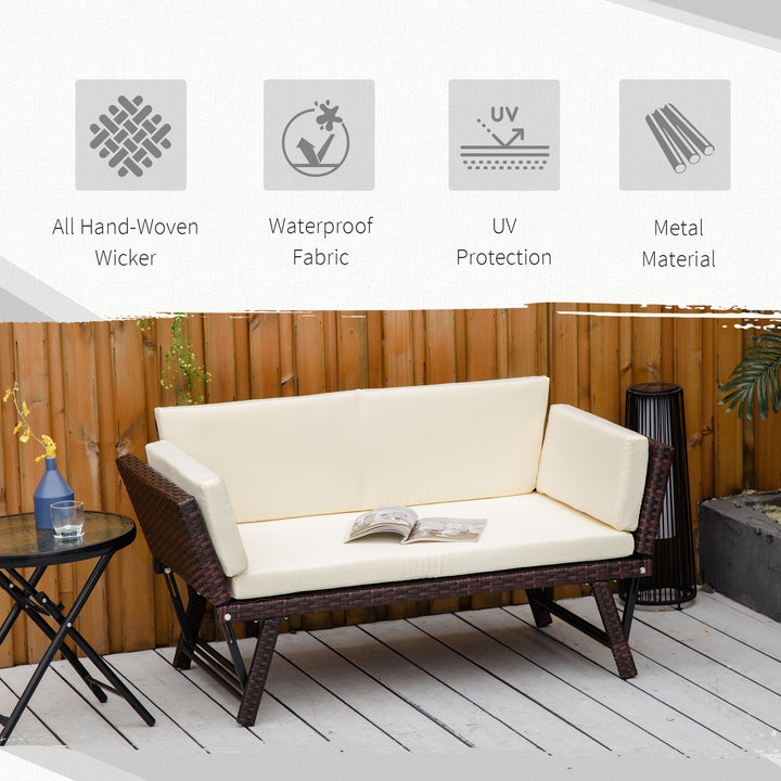 2-Seater 2-in-1 Rattan Convertible Sofa Daybed Brown