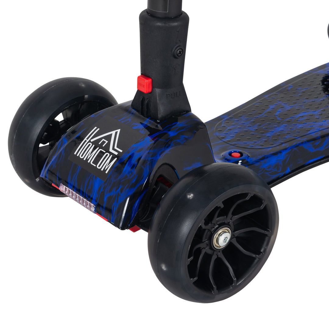 Kids Scooter, 3 Wheel Foldable Kick Scooter Adjustable Height w/ Flashing Wheels, Music, Water Spray for 3-6 Years, Blue