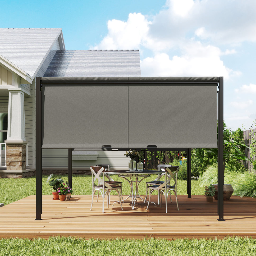 3 X 3 Meters Pergola with Retractable Roof, Garden Gazebo with Adjustable Sun Shade Canopy and Steel Frame, Charcoal Grey