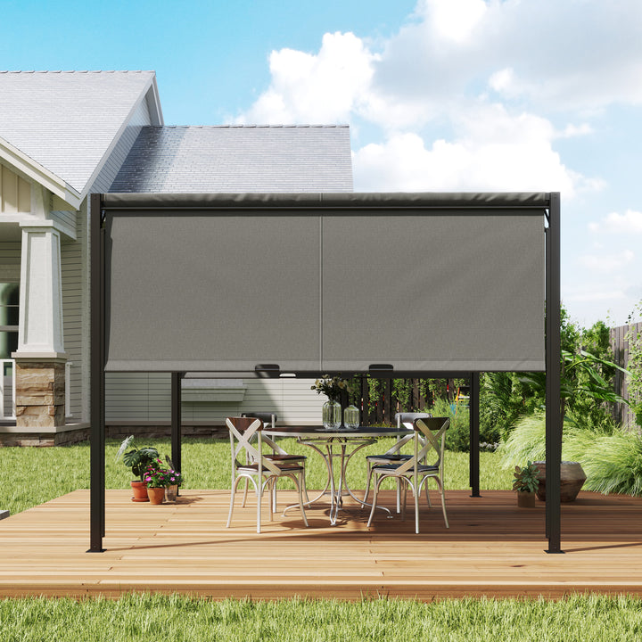 3 X 3 Meters Pergola with Retractable Roof, Garden Gazebo with Adjustable Sun Shade Canopy and Steel Frame, Charcoal Grey