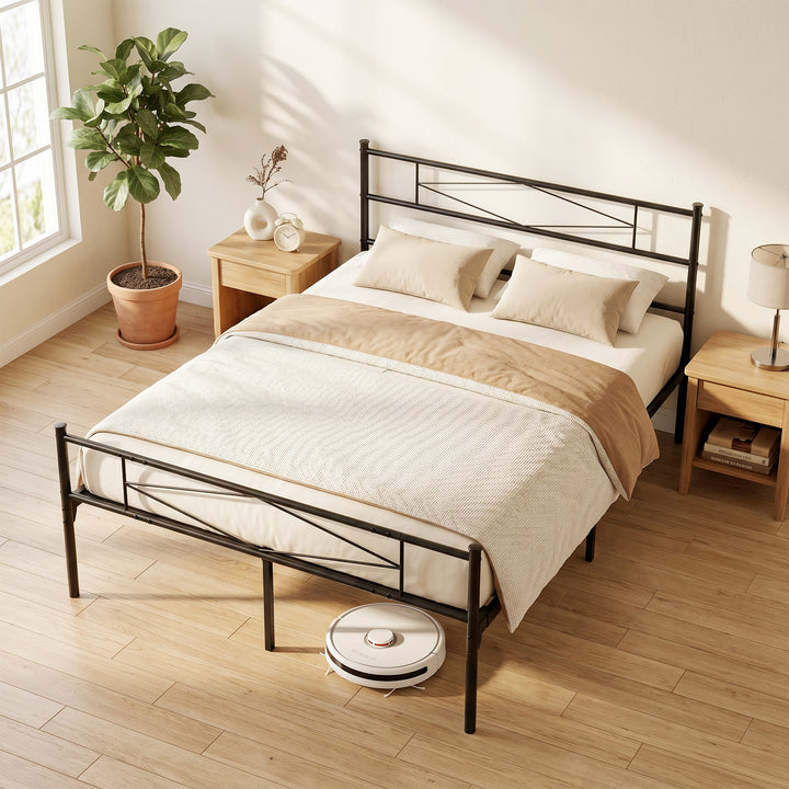 4ft6 Double Bed Frame with Headboard and Footboard, Metal Platform Bed