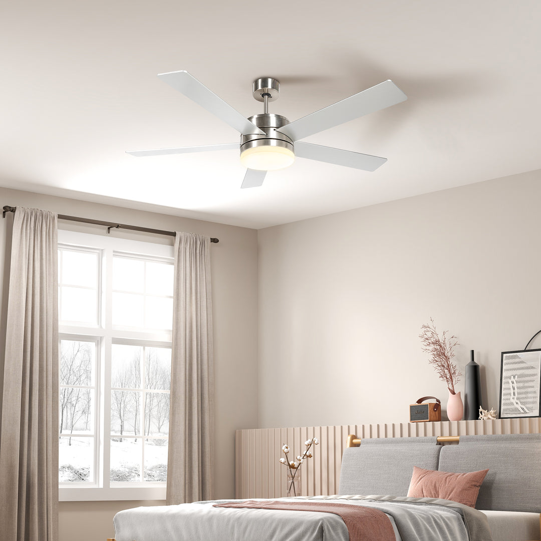 HOMCOM Ceiling Fan Lights w/ 5 Reversible Blades, Remote Control, for Bedroom, 5-Speed Ceiling Fan with Light for Living Room | Aosom UK